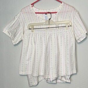 Simply Basic Set Sleepwear Flannel Pajamas Top & Bottom Floral Striped Sz L.